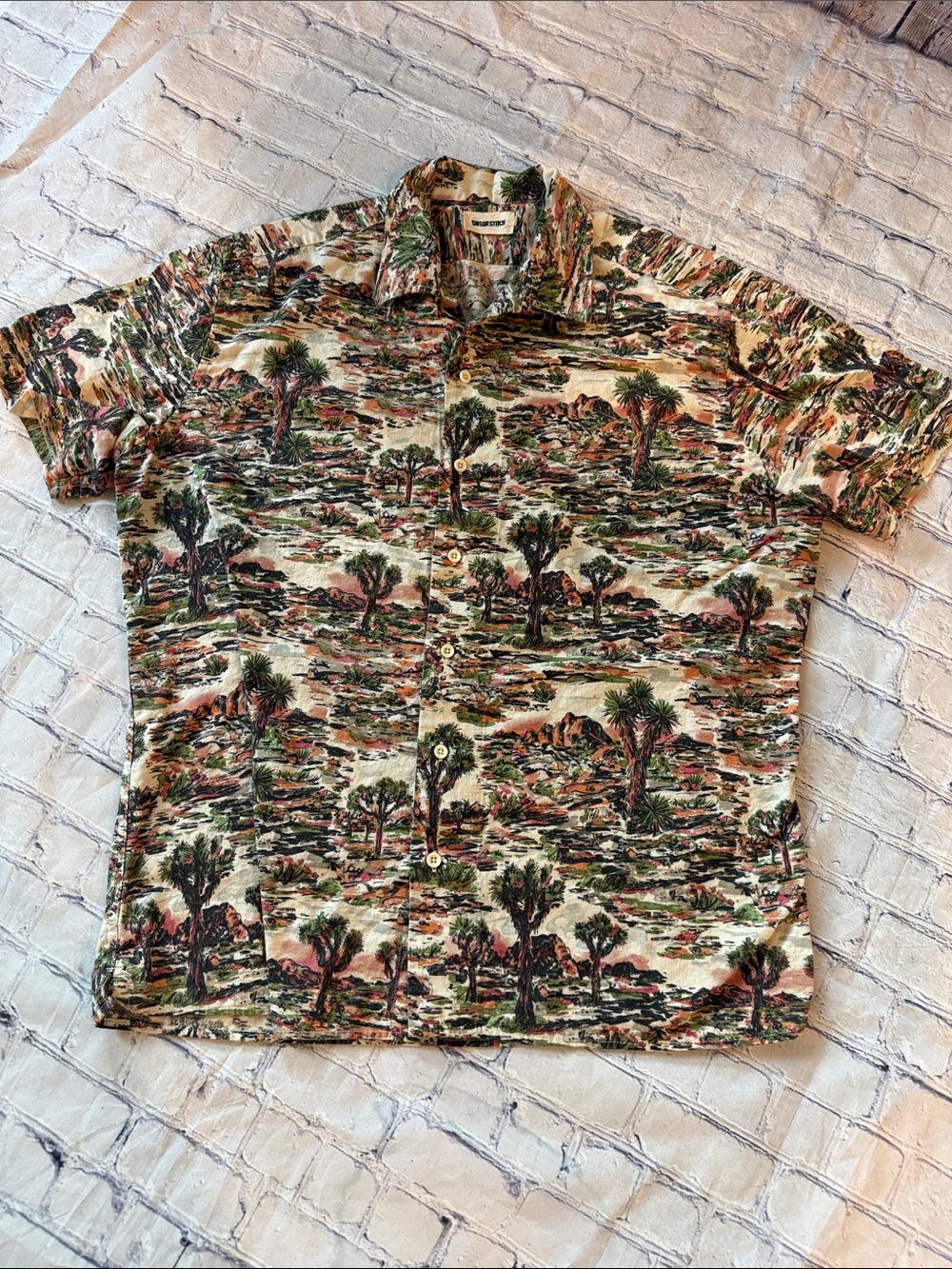 Taylor Stitch Desert Landscape Short Sleeve Button-Up - Green/Tan/Brown